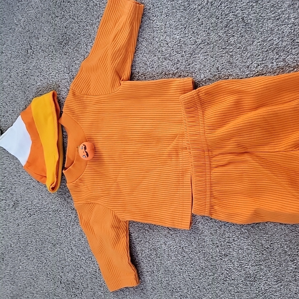 Orange Ribbed Baby Outfit with Hat